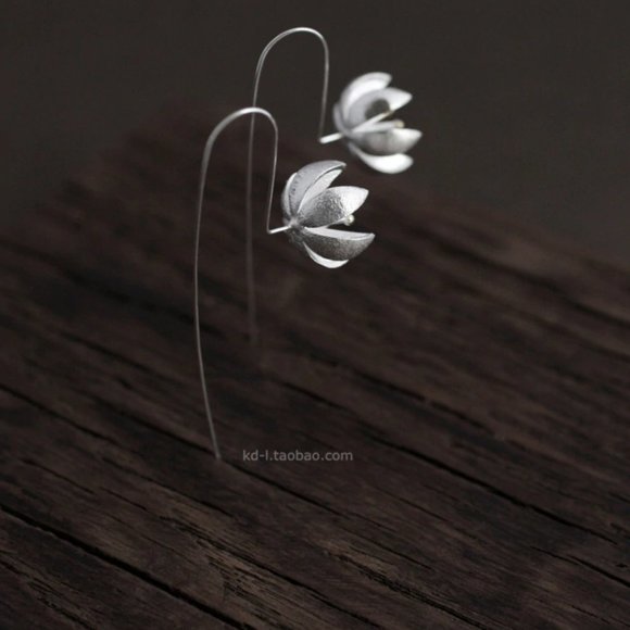 Beautiful Lotus Flower Long Dangle Earrings - Picture 9 of 15